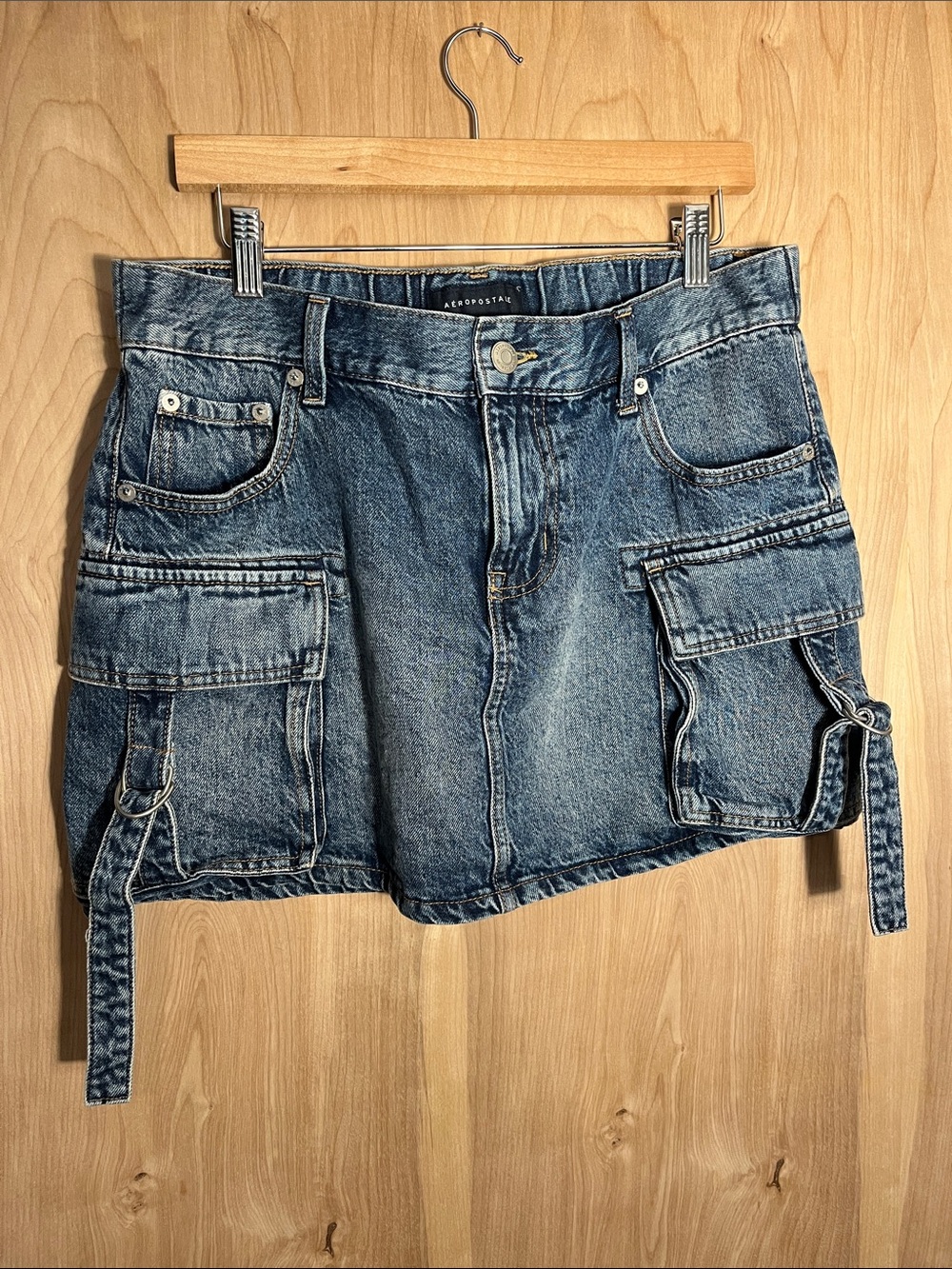 Aeropostale Denim Cargo Mini Skirt Casual Medium Acid Wash Large